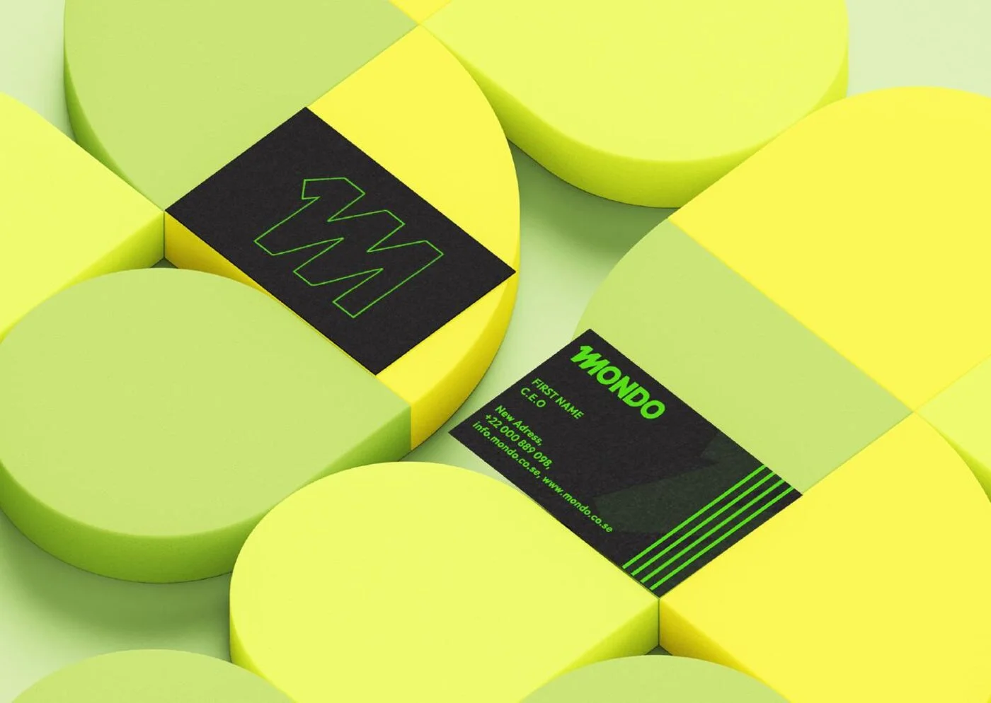 Business cards in the green and black palette