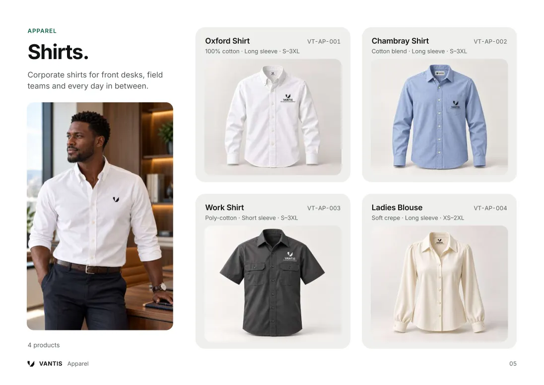 Vantis catalogue apparel product layout